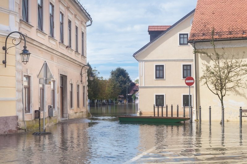 Flooded buildings and street